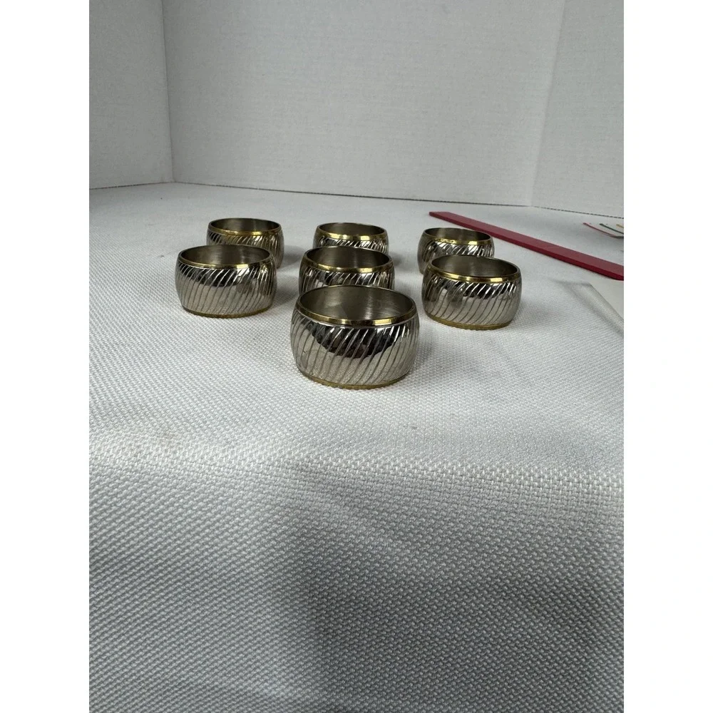 Vintage hammered metal gold and silver‎ toned napkin rings set of 7